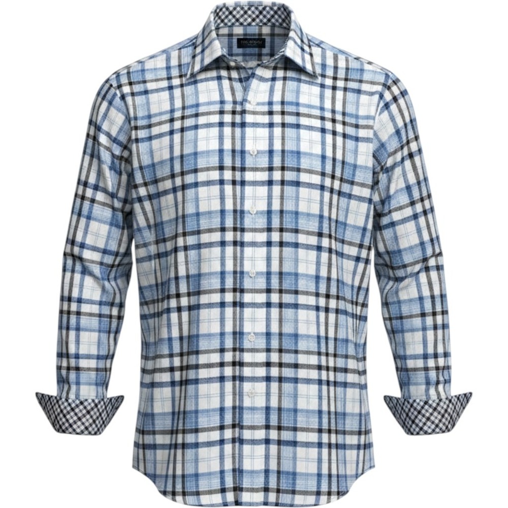 Jack Stone Thomas Dean Men's XL Blue Plaid Button Front Dress Shirt 100% Cotton